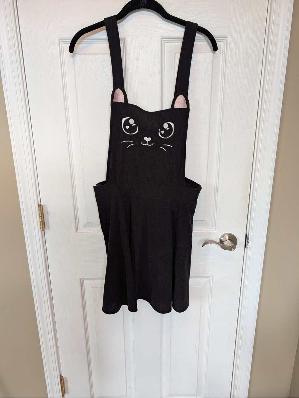 ROMWE Black Cat Pinafore Skirt with Pink Ear Accents